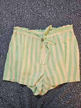 Stoney Clover LN. Striped Tie-Waist Women's Shorts in Light Green and White